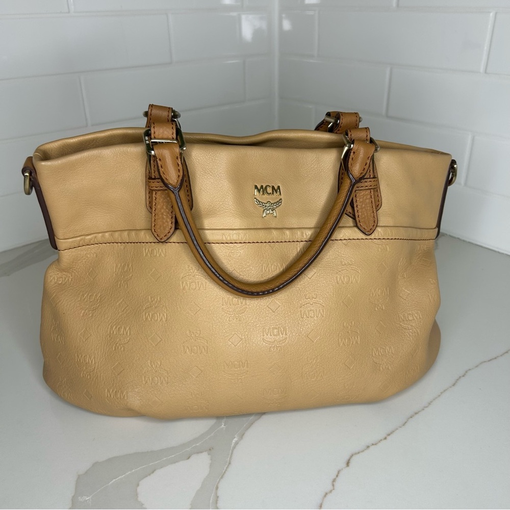 MCM leather bag with embossed logos